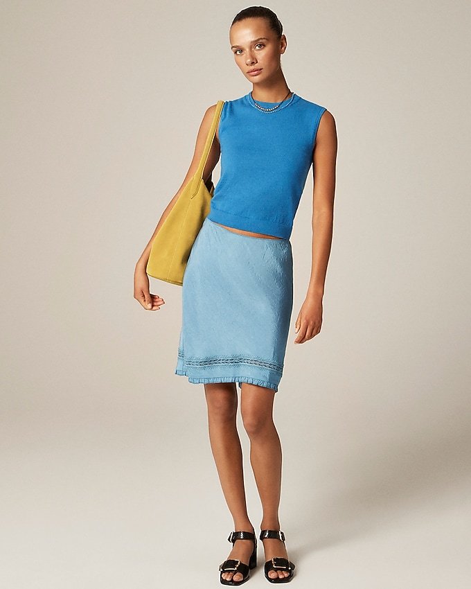 Lace-Trim Slip Skirt in Matte Textured Satin