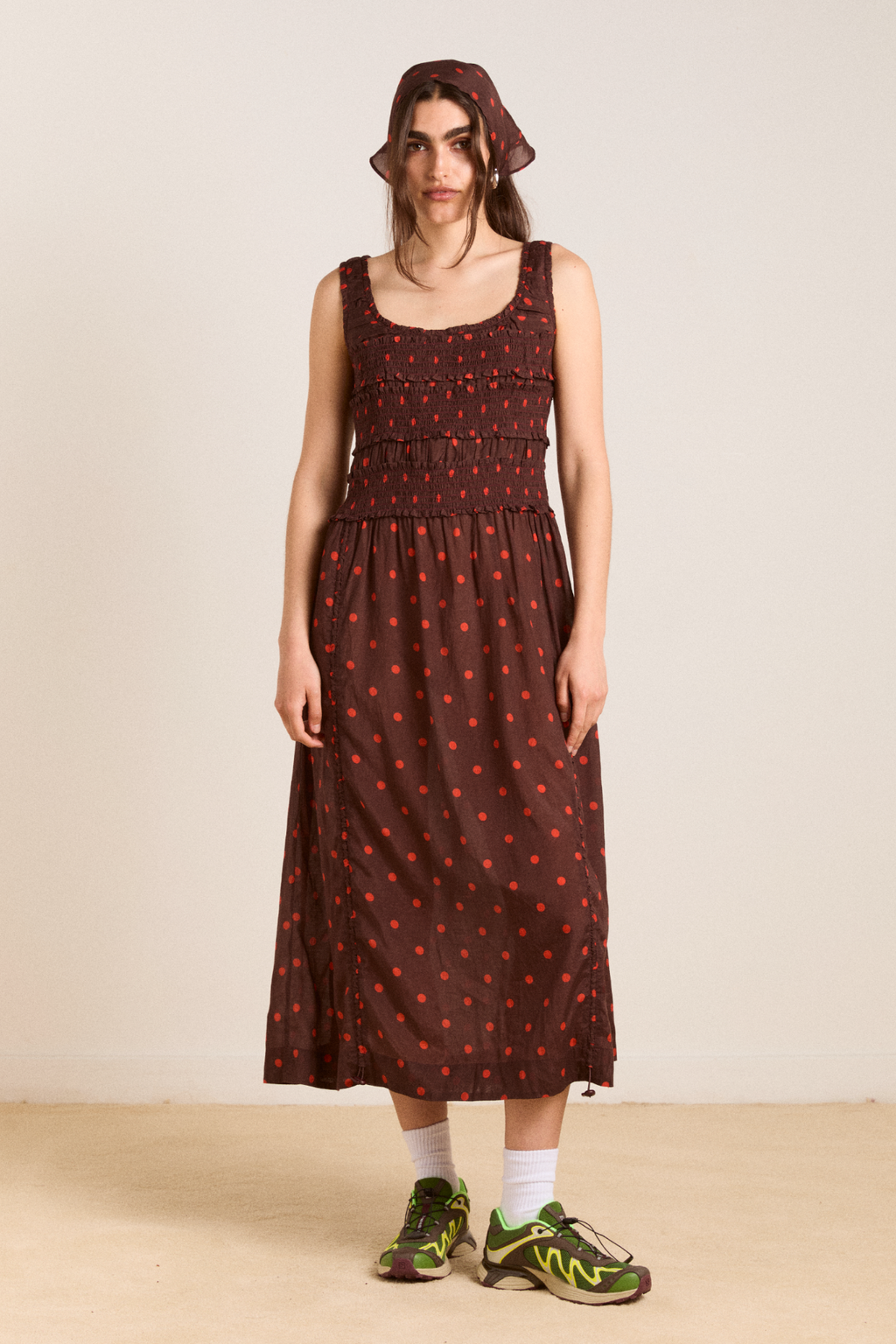 Cynthia Sheer Midi Dress - Burgundy Spot