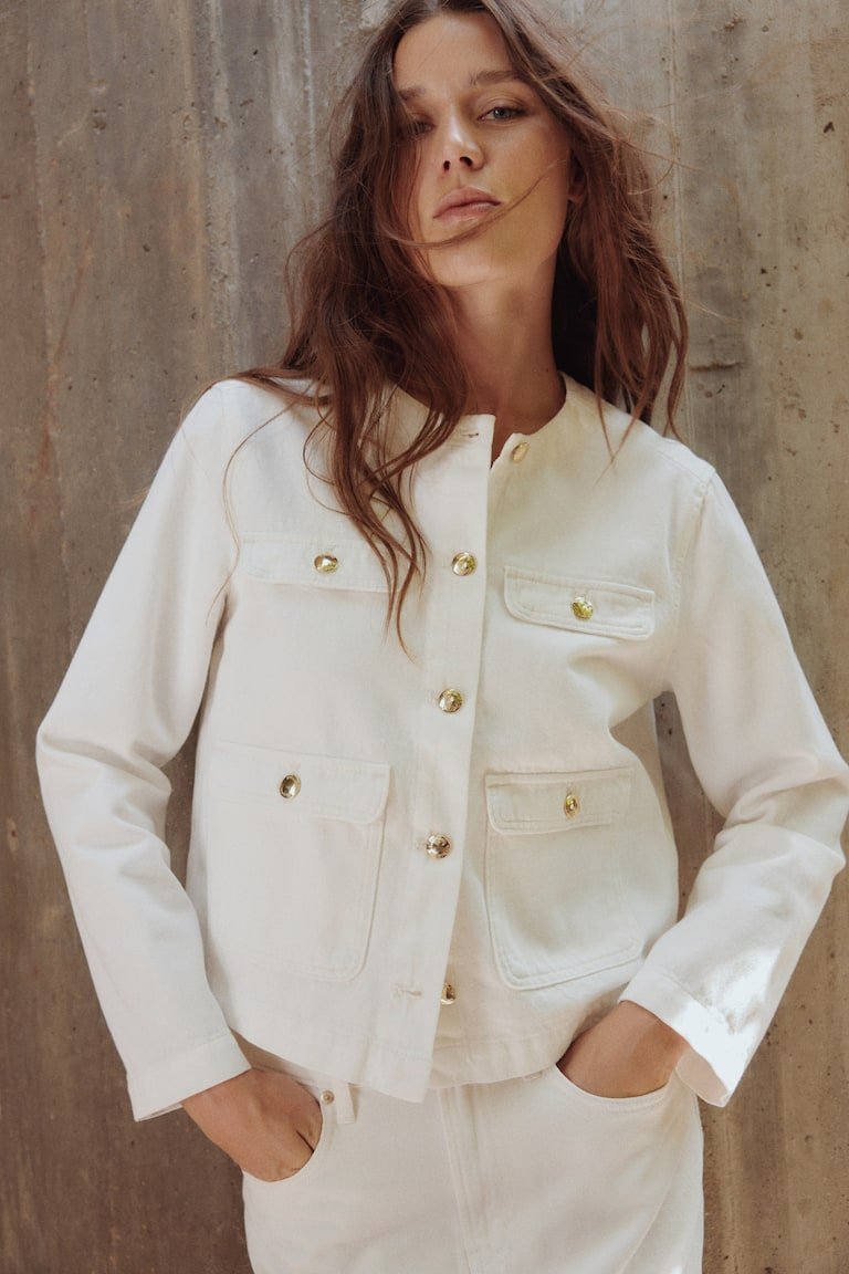 Collarless Denim Jacket