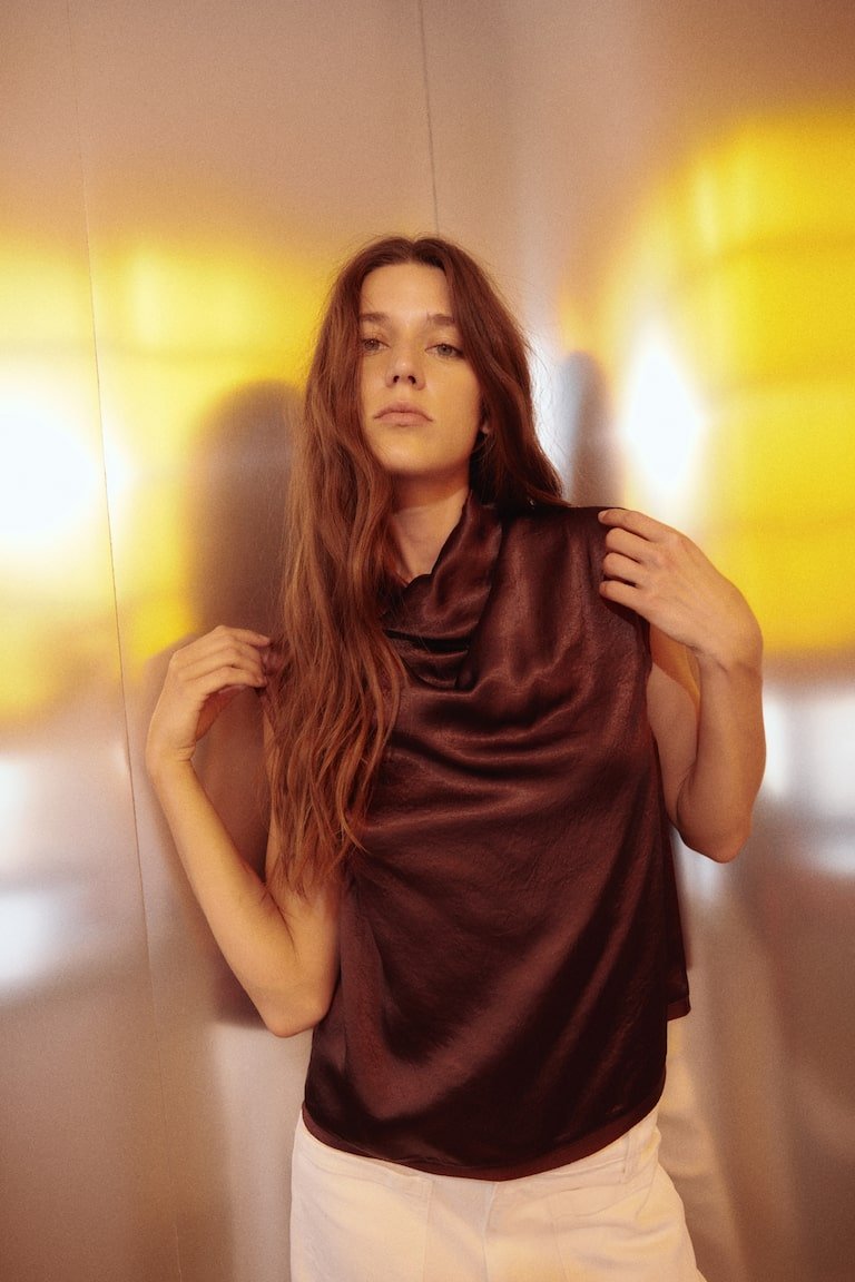 Cowl-Neck Satin Top
