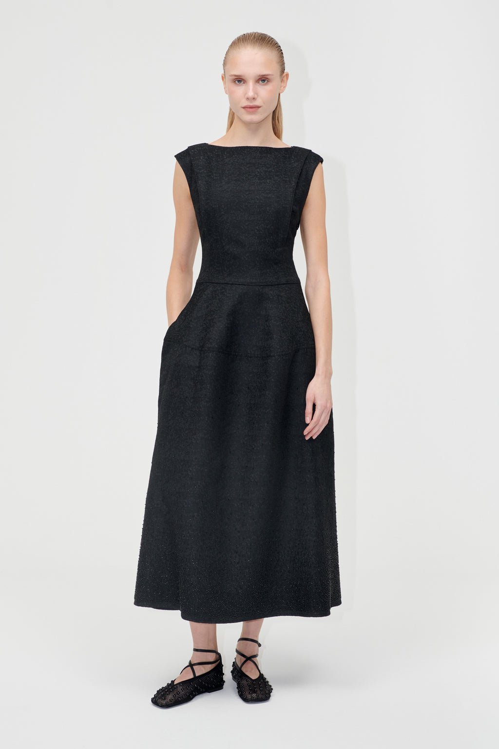 Sleeveless Boatneck Midi Dress - Gradient Beads