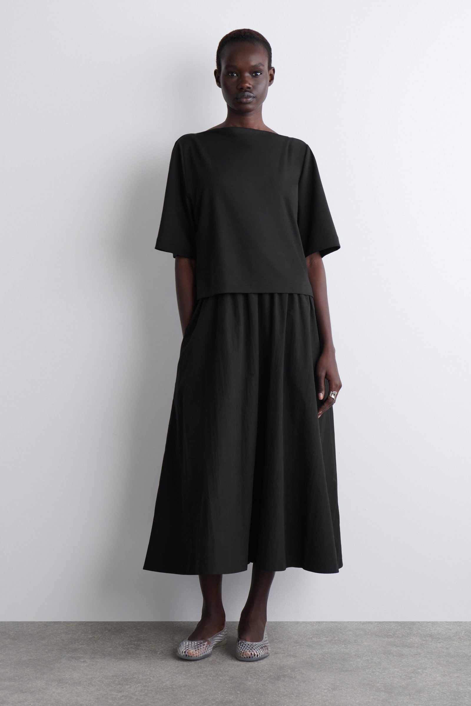 Layered Boat-Neck Midi Dress