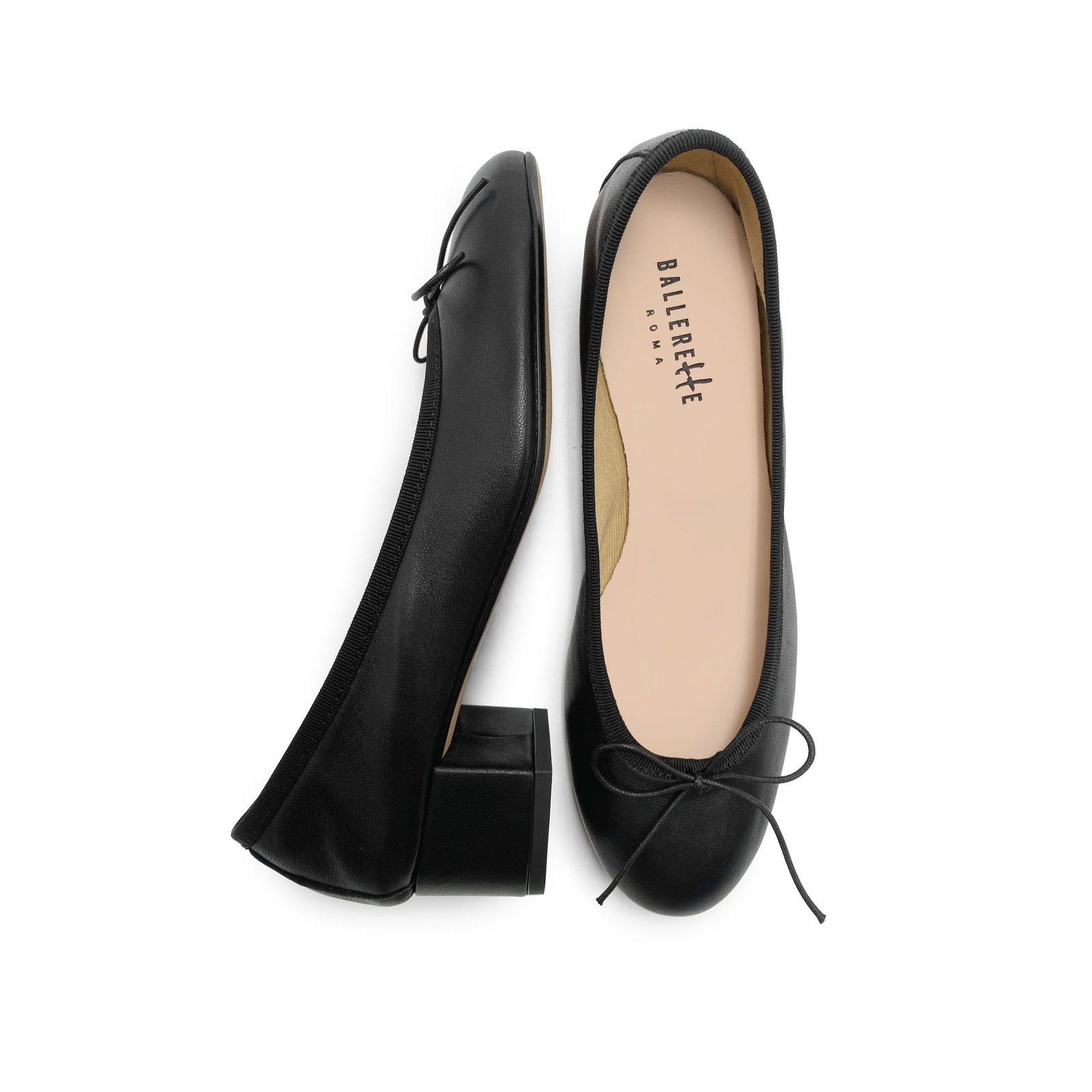 Black Leather Ballet Flats With Heel - Us5 - It35