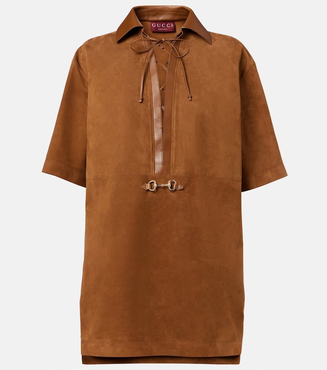 Horsebit Leather-Trimmed Suede Minidress