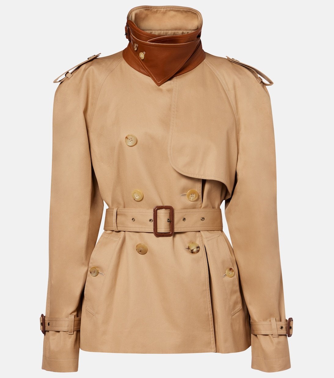 Cropped Cotton Gabardine Trench Coat