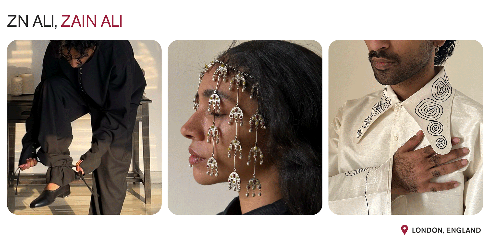A collage showcasing collections by Zn Ali with the text: 