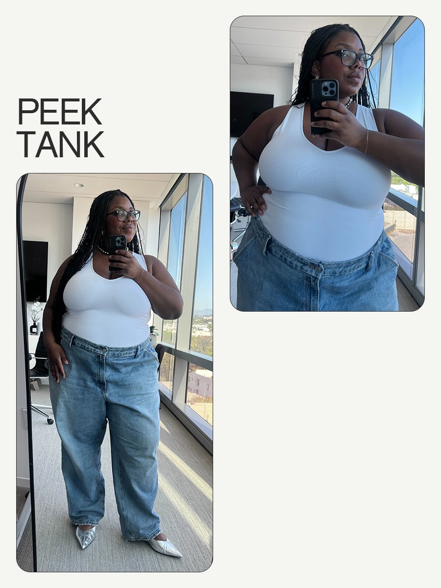 chichi wears different tank air tank tops in white, red, and black