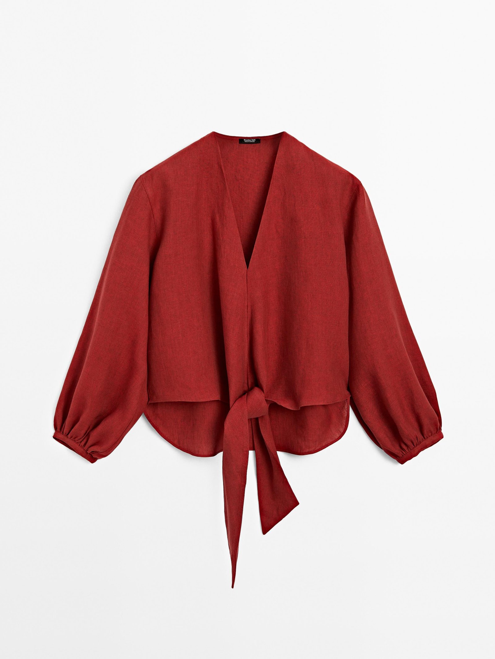 100% Linen Blouse With Tie Detail