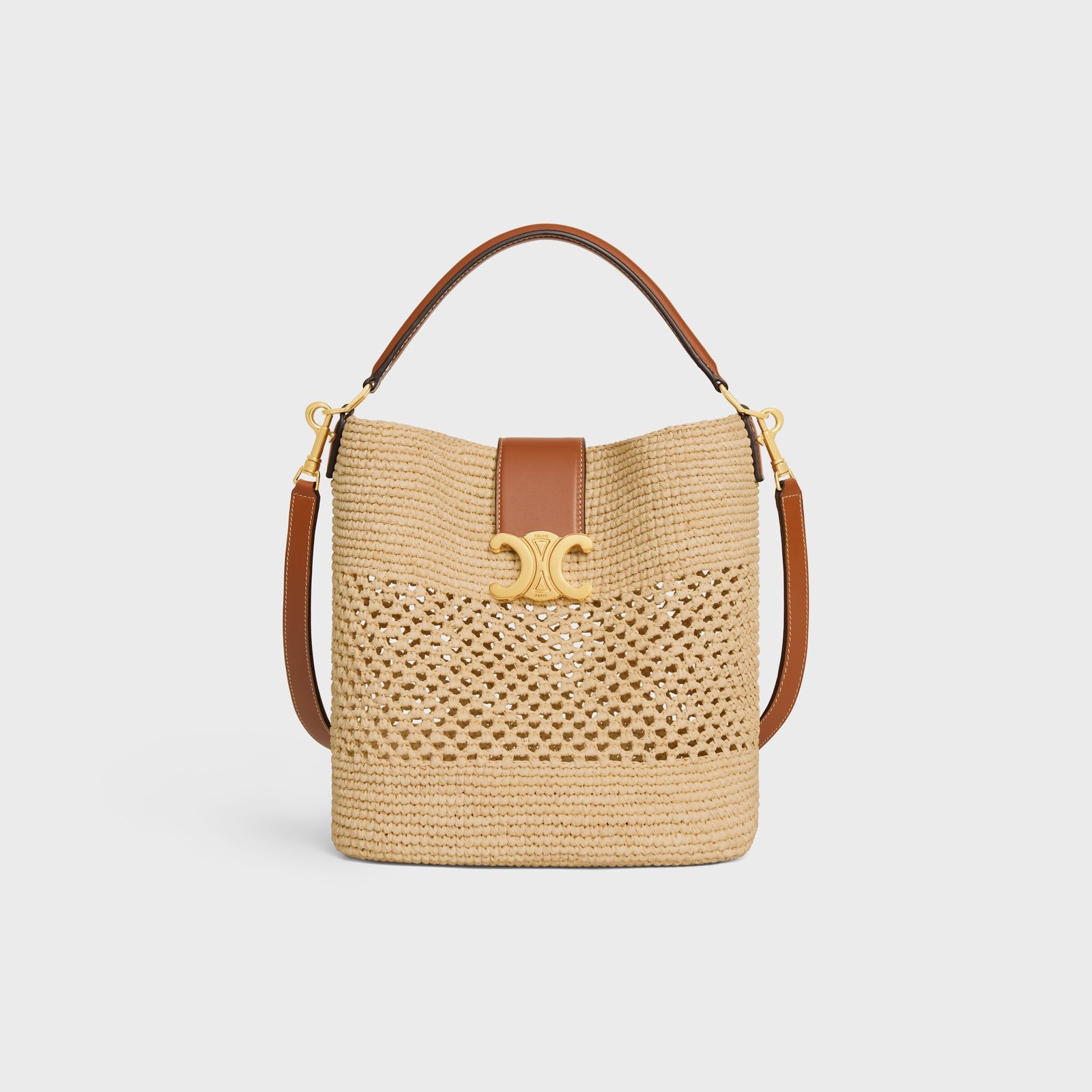 Medium Louise Bucket in Raffia and Calfskin