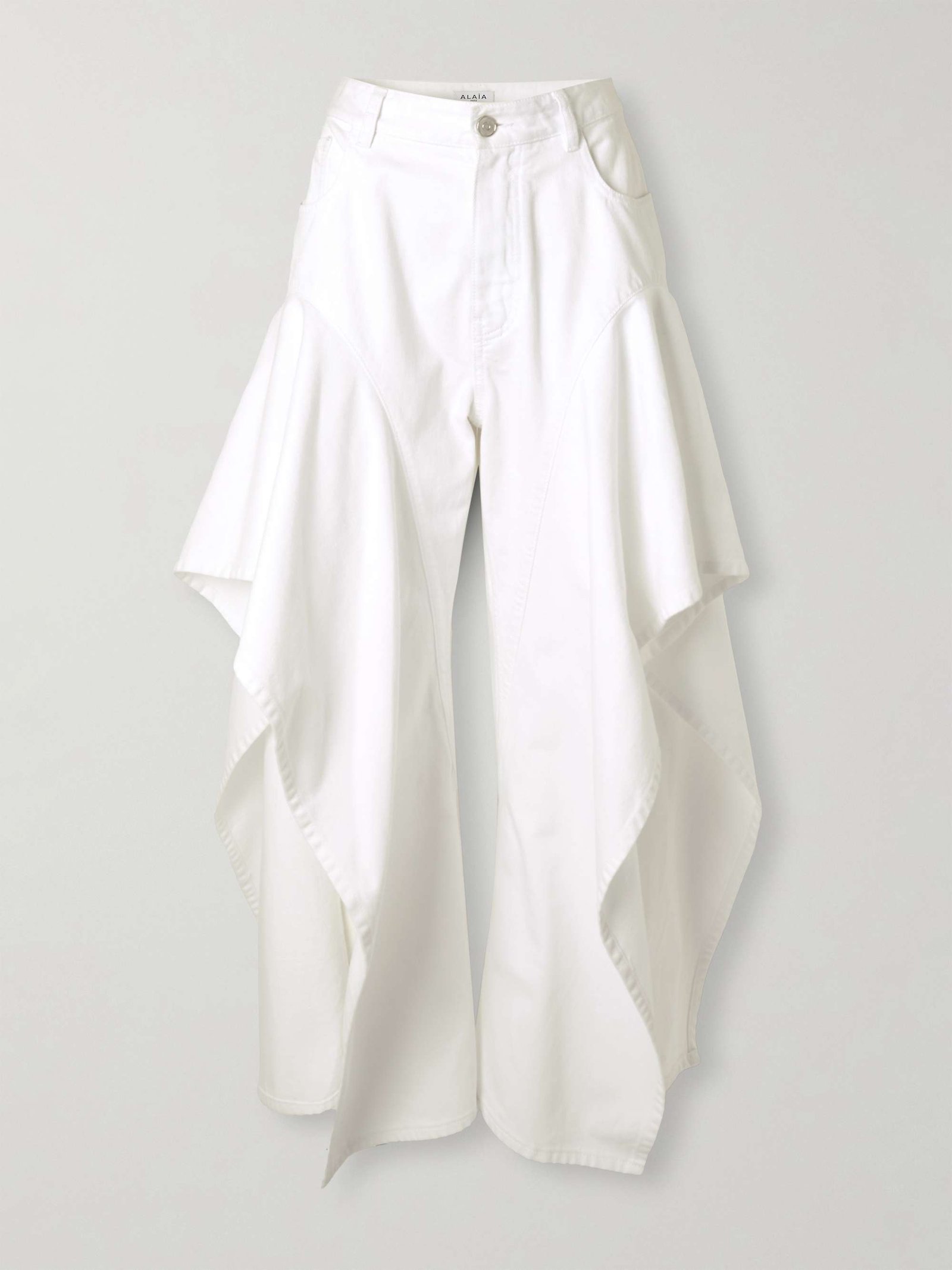 Ruffled Mid-Rise Wide-Leg Jeans