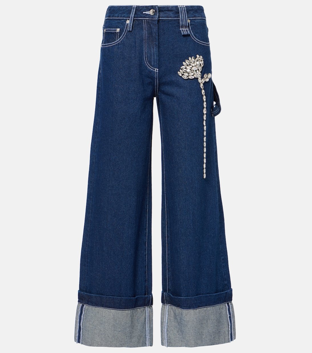 Crystal-Embellished Straight Jeans